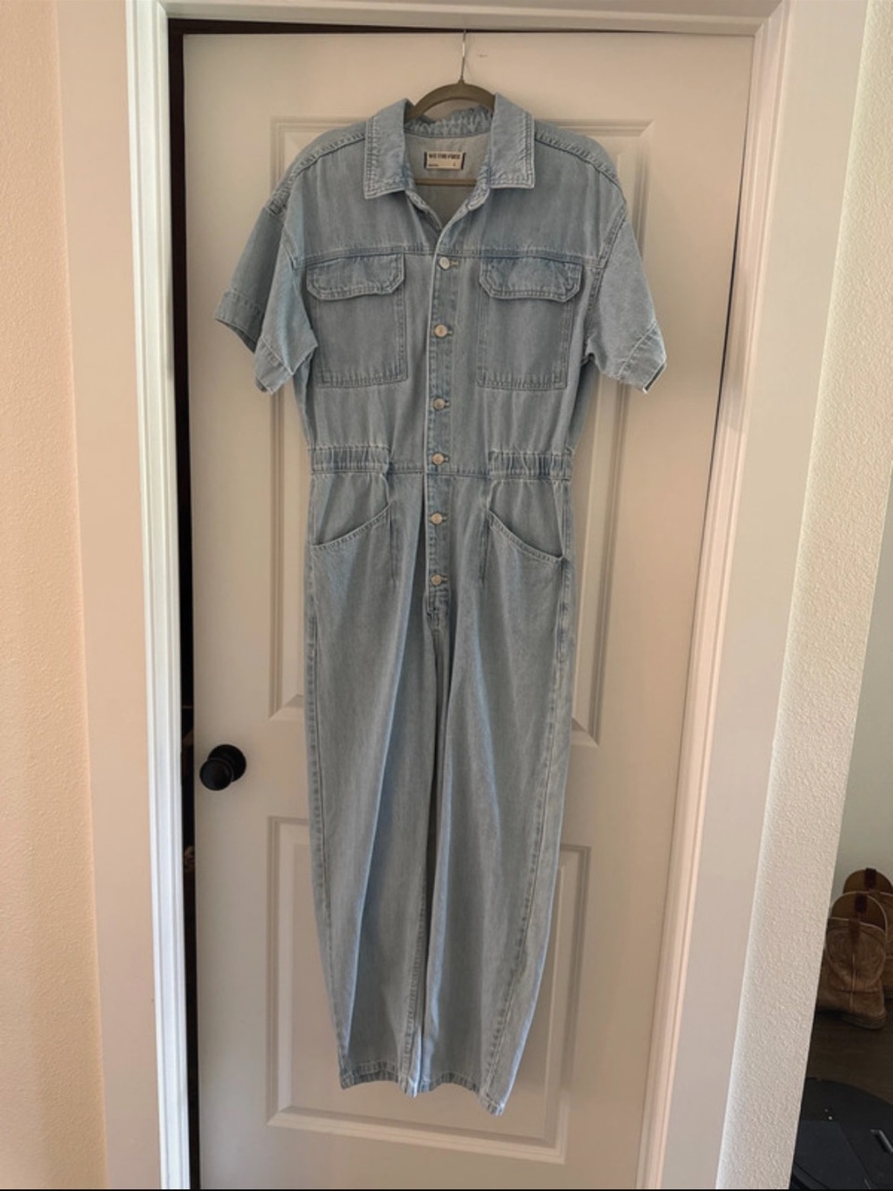 We The Free Free People Light Wash Denim Coverall L